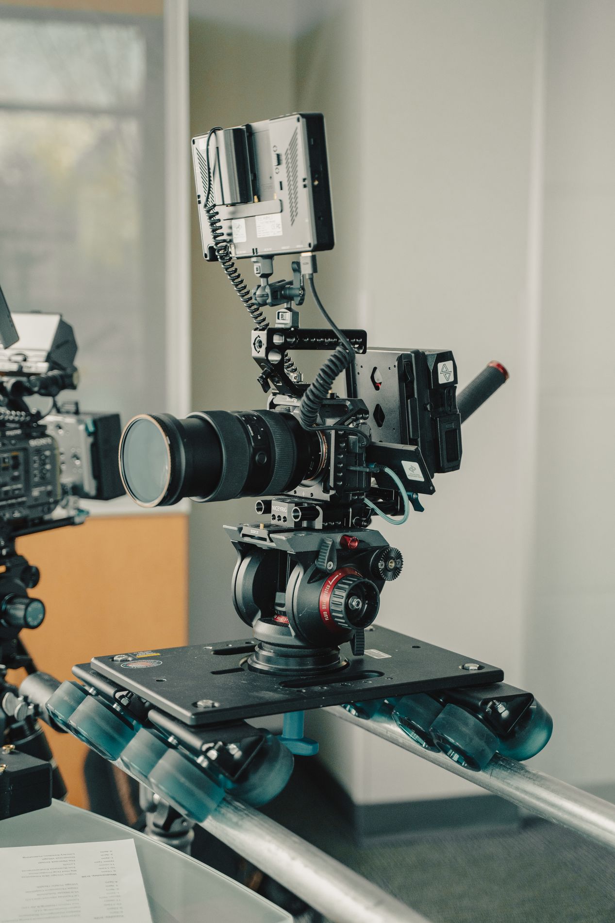 Sony FX6 cinema camera with SmallHD monitor, TILTA cage, and professional lens on a corporate video shoot in Little Rock, Arkansas